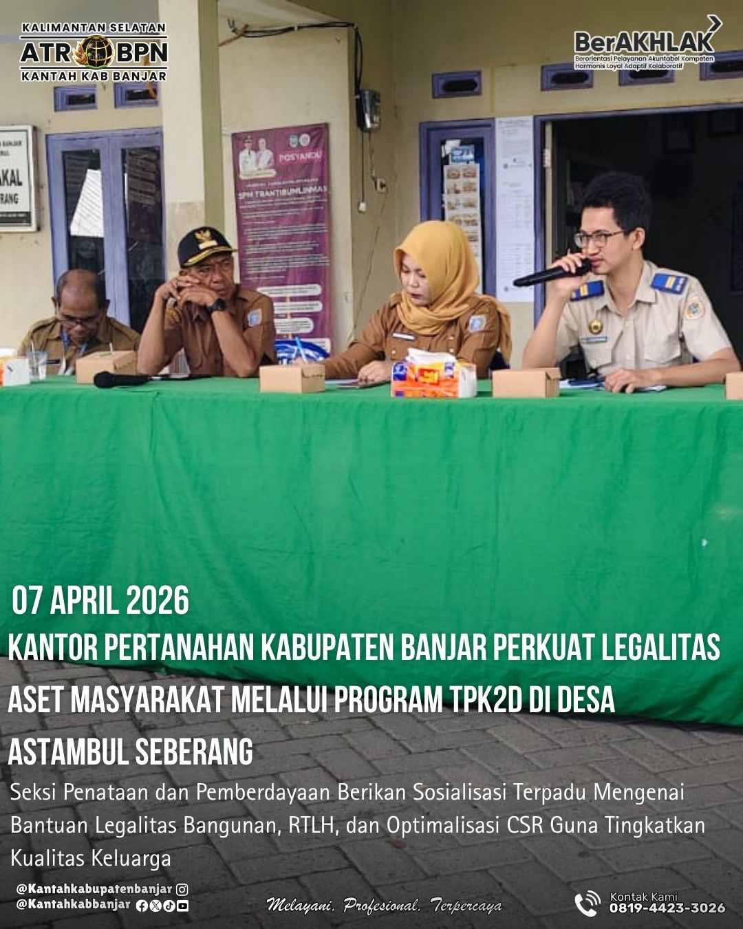 Seksi Penataan dan Pemberdayaan Berikan Sosialisasi Terpadu Mengenai Bantuan Legalitas Bangunan, RTLH, dan Optimalisasi CSR Guna Tingkatkan Kualitas Keluarga